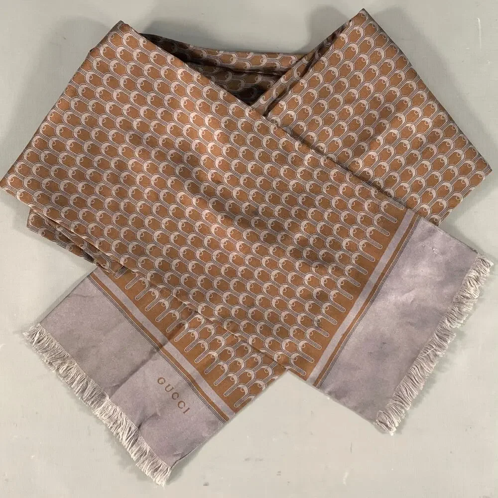 GUCCI Brown Grey Geometric Scarves